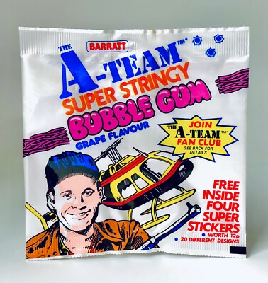 Vintage 1983 Barratt A-TEAM Bubble Gum Pouch Wrapper candy container MURDOCK