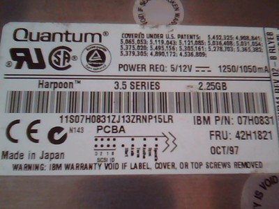 Hard Drive SCSI Quantum Harpoon 2275W HN22W011 42H1821 HN22W341 2.25W 