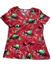 Rudolph The Red Nosed Reindeer Scrub Top Size Small Nurse Nursing Christmas VGC