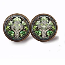 Celtic Cross Stud Earrings Bronze Setting 2 Sizes Handcrafted Jewelry Gifts