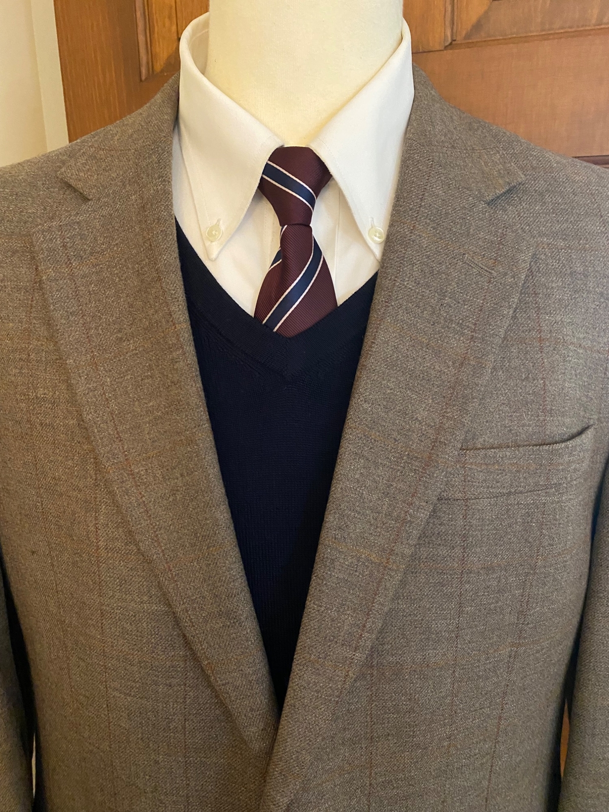 Jos. A. Bank Sport Coat Men 44R Brown Windowpane Wool Two-Button Blazer Jacket