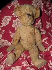 ANTIQUE GOLD PLUSH JOINTED MOHAIR BEAR 17" TALL