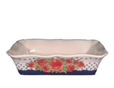 The Pioneer Women Rose Pattern Rectangle Baking Casserole Dish Scalloped Edges