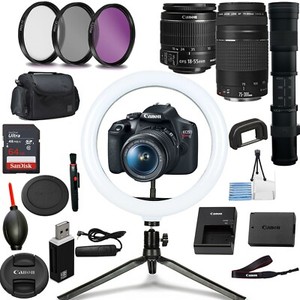 Canon Rebel T7/EOS 2000D DSLR Camera with 18-55,75-300 & 420-800mm Lenses + More