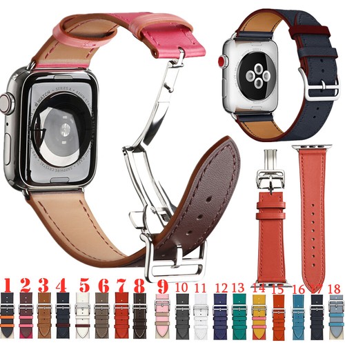 Correa de cuero con cierre/hebilla de cuero con cierre/hebilla de despliegue para Apple Watch Series 7654 - Imagen 12 de 97