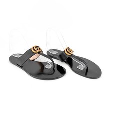 Gucci Marmont GG Thong Flat Sandals Black Leather Size 39.5 US 9.5 Women's