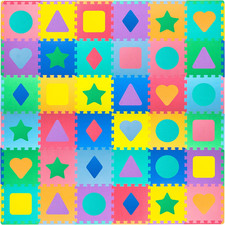 Kids Foam Puzzle Floor Play Mat with Shapes  Colors 36 Tiles, 12"X12" and 24 Bo