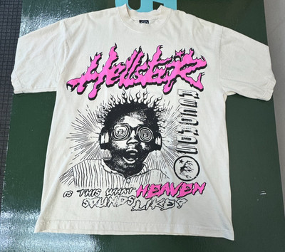 Hellstar Records Heaven Sounds Like Shirt, Size Large Beige/White Pink