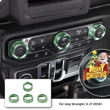 Green AC & Headlight Switch Knob Trim Ring Decor for Jeep Wrangler JL JT 2018+