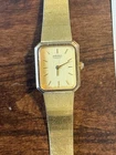 VTG Seiko Quartz Gold Tone Wristwatch Rectangle Analog WORKING -New battery