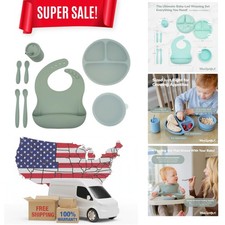 Dishwasher Safe Baby Led Weaning Set: Silicone Bowl, Bib, and Cup in Green