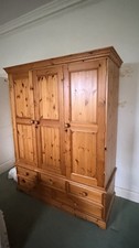 Large Triple Solid Pine Wardrobe With Drawers