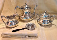 1890s Victorian Reed & Barton Silver Plate Set with Sterling Tea Strainer # 3516