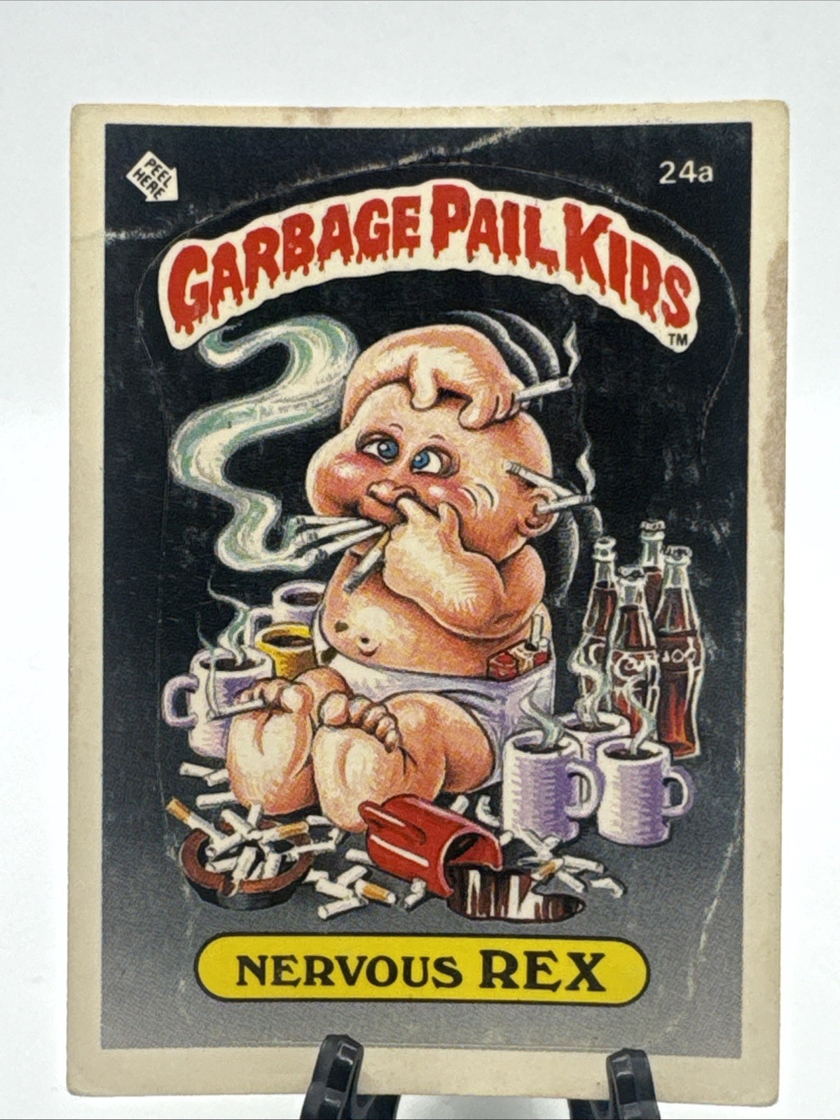 GLOSSY 1985 Series 1 Garbage Pail Kids Card - NERVOUS REX #24a  - Vintage GPK