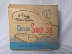 Vintag Anchor Hocking 8-Piece Milk White Swirl Gold Trim Classic Snack Set w/box