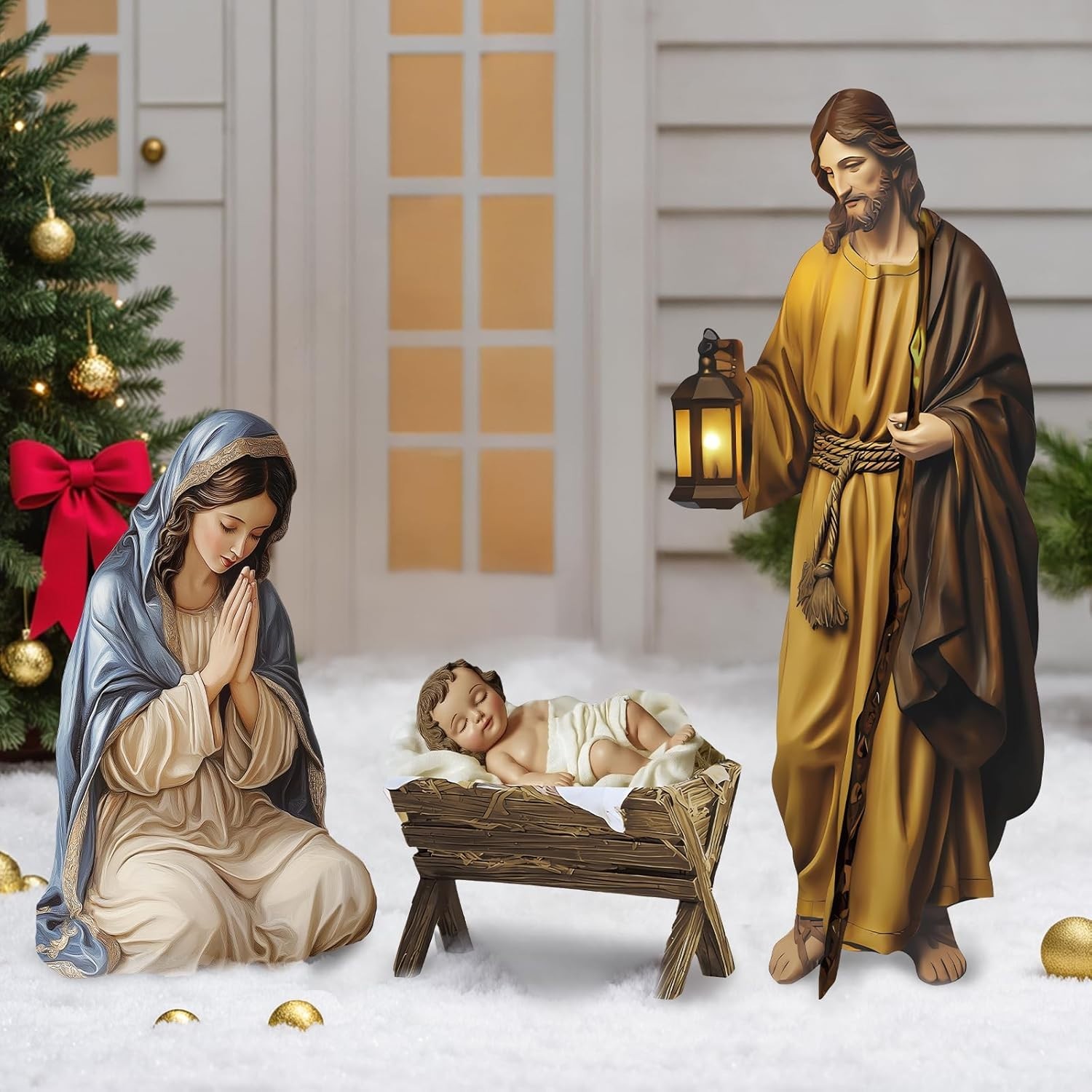 4 FT 3-Piece Outdoor Nativity Scene Yard Signs Holy Family Xmas Lawn Stakes