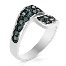 0.60 cttw Blue Diamond Ring .925 Sterling Sil...