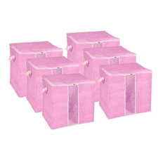 Clothes Storage Bag Clothes Organizer for Comforters Blankets Pink 6pcs