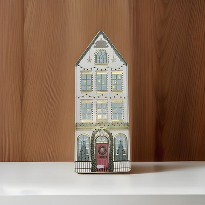 M&S Marks Spencer Christmas Cookie Tin House LED Light Up Holiday Themed 10''