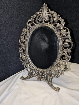 Vintage Cast Metal Stand Up Vanity Mirror Navarro Retro 16x11 In