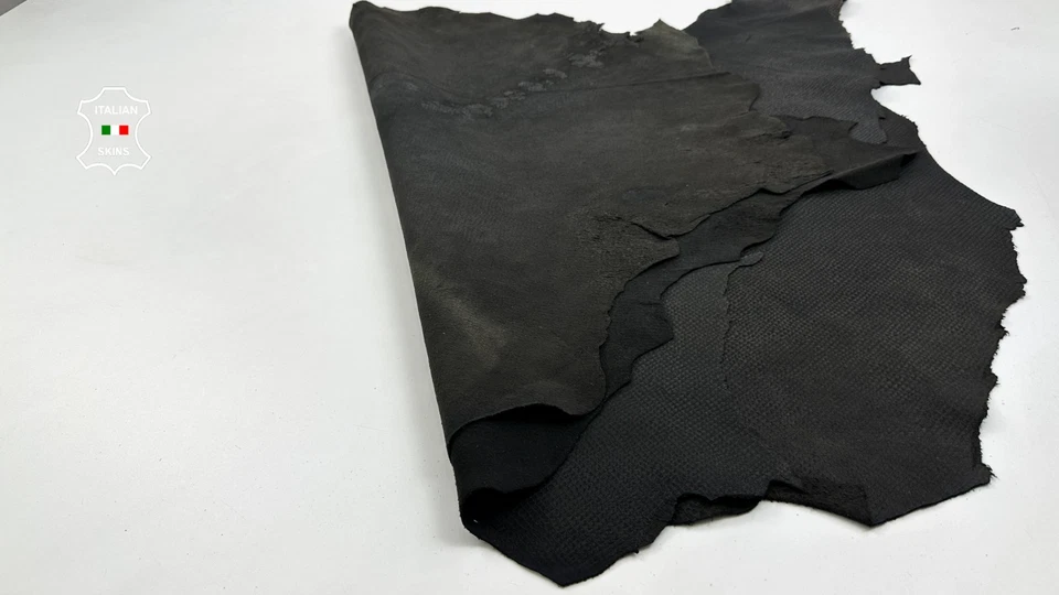 VINTAGE BLACK SNAKE REPTILE EMBOSSED ON Lamb leather 2 skins 16+sqf 0.9mm #C5998 - Image 3 of 4