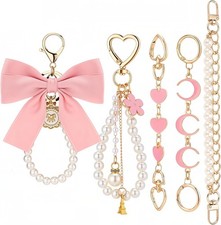 Bow Black Pink Bag Charm Keychain for Purse Handbag