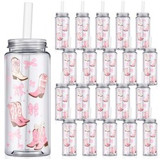 Qinyoung 24 Pcs Western Cowgirl Cowboy Plastic Tumbler 14.2 oz Rodeo Reusable...