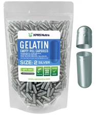 Size 2 Silver Empty Vegan Capsules Kosher Pill Vegetable Veggie Veg Caps 