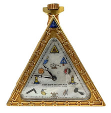 RARE TEMPOR MASONIC TRIANGLE MECHANICAL WINDING POCKET WATCH MOP DIAL W/ BOX