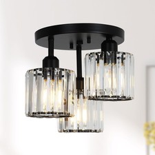 Crystal Semi Flush Mount Ceiling Light,3-Light Modern Close to Ceiling Light ...