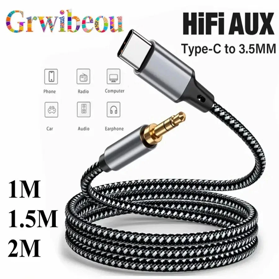 USB Type C TO 3.5mm Female Headphone Jack Adapter AUX Stereo Speaker Audio Cable