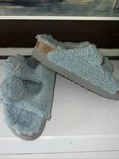 New Birkenstock Papillio Light Blue  fuzzy sandals Big Buckle Size 40 US 9 - 9.5