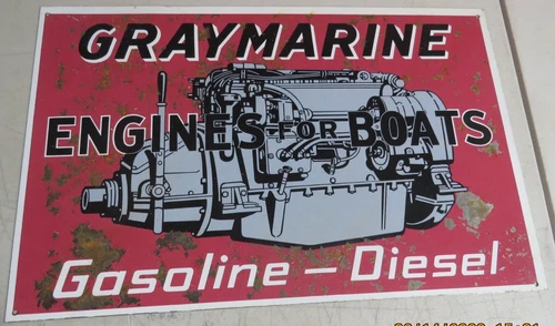 NICE VINTAGE GRAYMARINE ENGINES for BOATS ADVERTISING METAL SIGN 16in L()()K NR