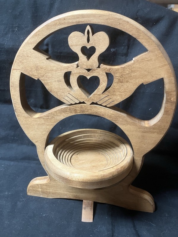 Unique Wooden Irish Claddagh Bowl - Made Of One Piece Of Wood NEW One Of A Kind!