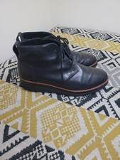 Black Clarks Unstructured Lightweight Lace Up Leather Wedge Ankle Boots Size 6