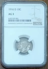 1916-D Liberty Head ("Mercury") dime, NGC AG3, with much GOOD quality