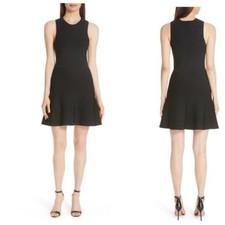 Theory Ribbed Fit & Flare Dress Sleeveless Sweater Crepe Knit Black P