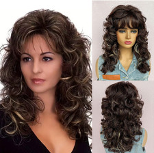 Long Fluffy Curly Brown Mix Synthetic Hair Wigs Women Soft Natural Daily Use