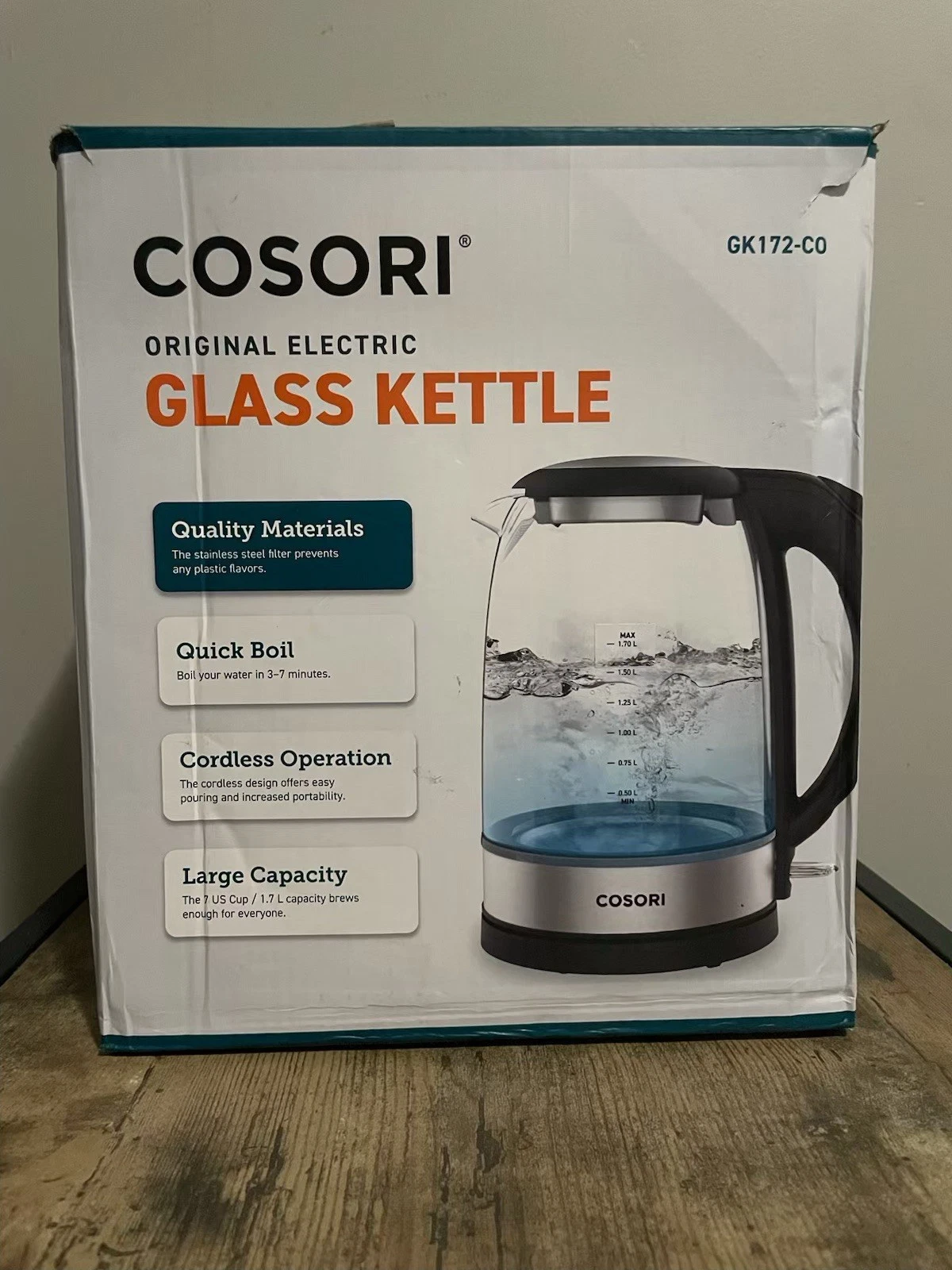 COSORI Original Electric Glass Kettle Water Boiler 1.7L/Black/GK172-CO