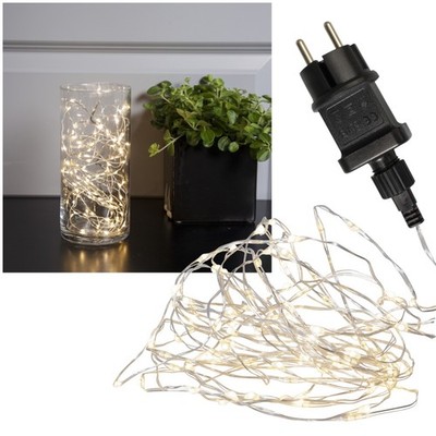 LED Draht-Lichterkette 100 micro LEDs ''Dew Drops'' mit Stecker-Netzteil für Innen