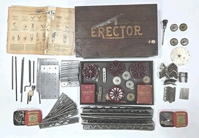 1917 Erector Construction Set in Wooden Box With Model