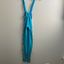 Vintage Dance Costume Girls Large Blue Silver Sequin Stirrup Suspender Dress Up
