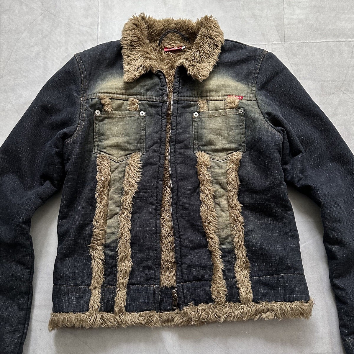 Punk LGB If Six Was Nine Style Denim Faded Faux Fur Jacket Miss