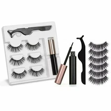 Long Lasting Magnetic Eyelash and Eyeliner Kit with Tweezers - 3 Pairs of Lashes