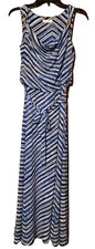 Calvin Klein Womens XS Maxi Dress Sleeveless  Belted Waist Blue Stripe 