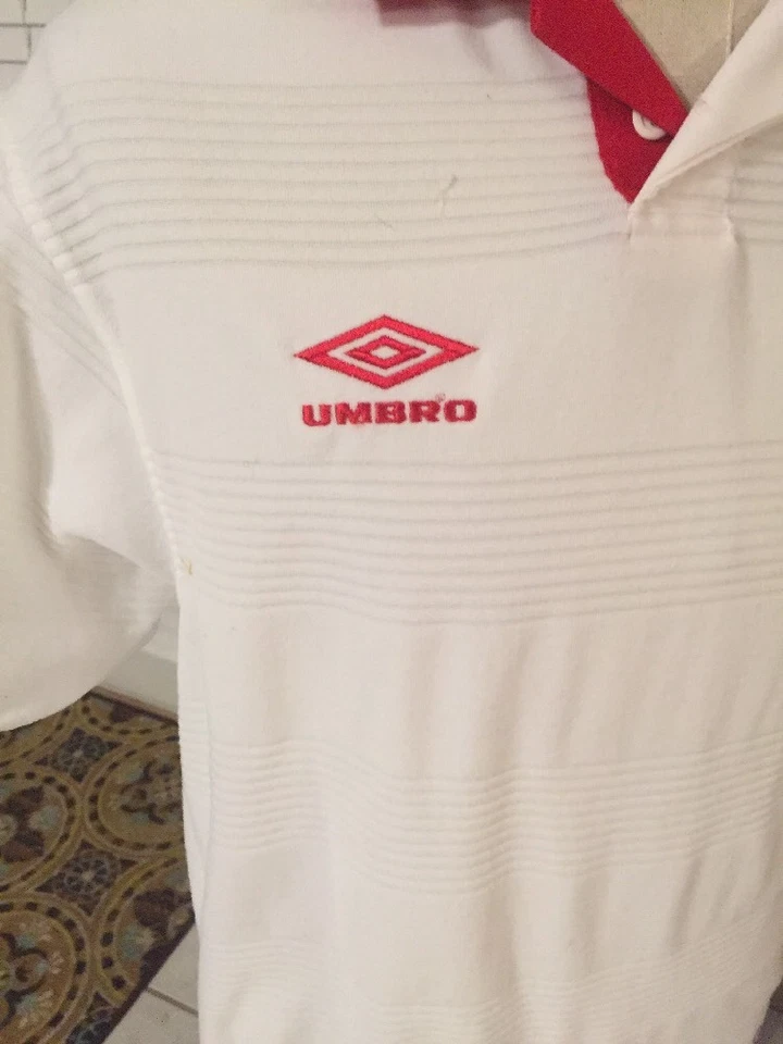 男式 Umbro 红色白色短袖 Polo 球衣衬衫 S — 第 2/4 张图片