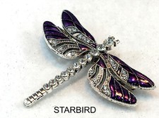 PURPLE ENAMEL DRAGONFLY INLAY SEASHELL BARRETTE 80's VINTAGE