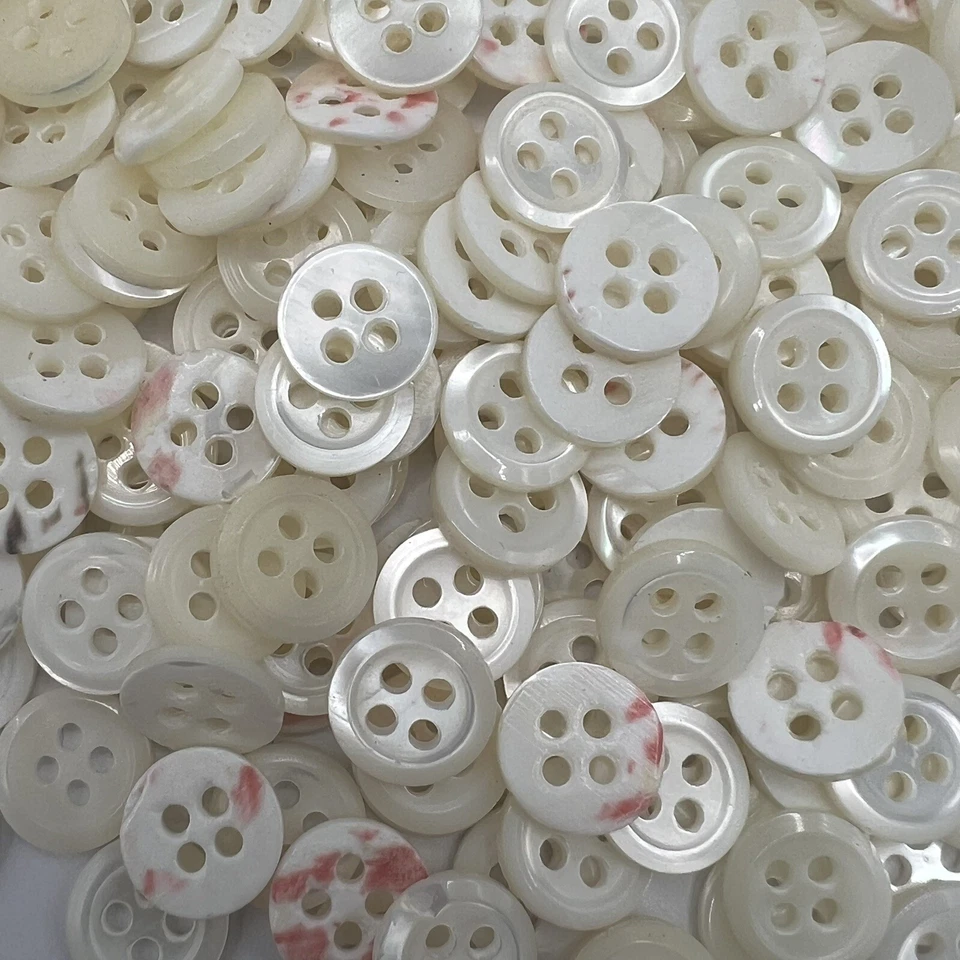 Last Lot 578 White Trocas Oyster Shell Shirt Button w/Classic Rim 11mm 7/16" 4h - Изображение 2 из 4