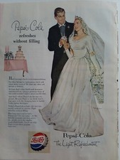 1953 Pepsi Cola light refreshment soda refreshes without filling bride groom ad