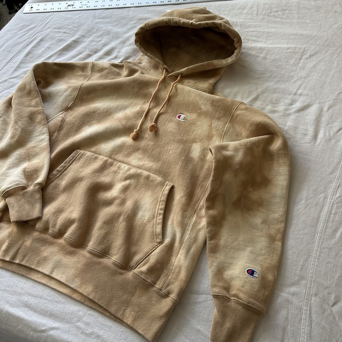 Champion Reverse Weave Hoodie Adult's Sz M Medium Tan Hand Dyed